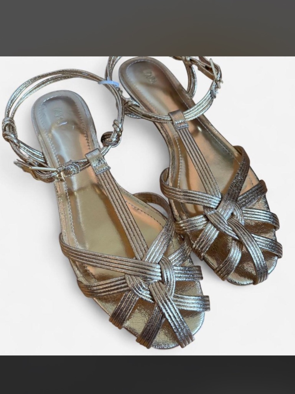 Zara Gold Metallic Flat Fisherman Sandals size 40 New with tags - Picture 3 of 7